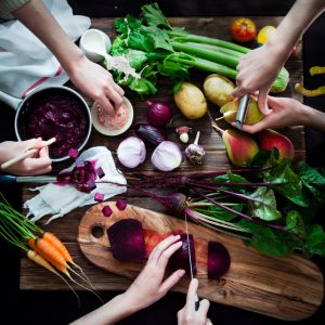 Cooking vegetable soup with beetroot
